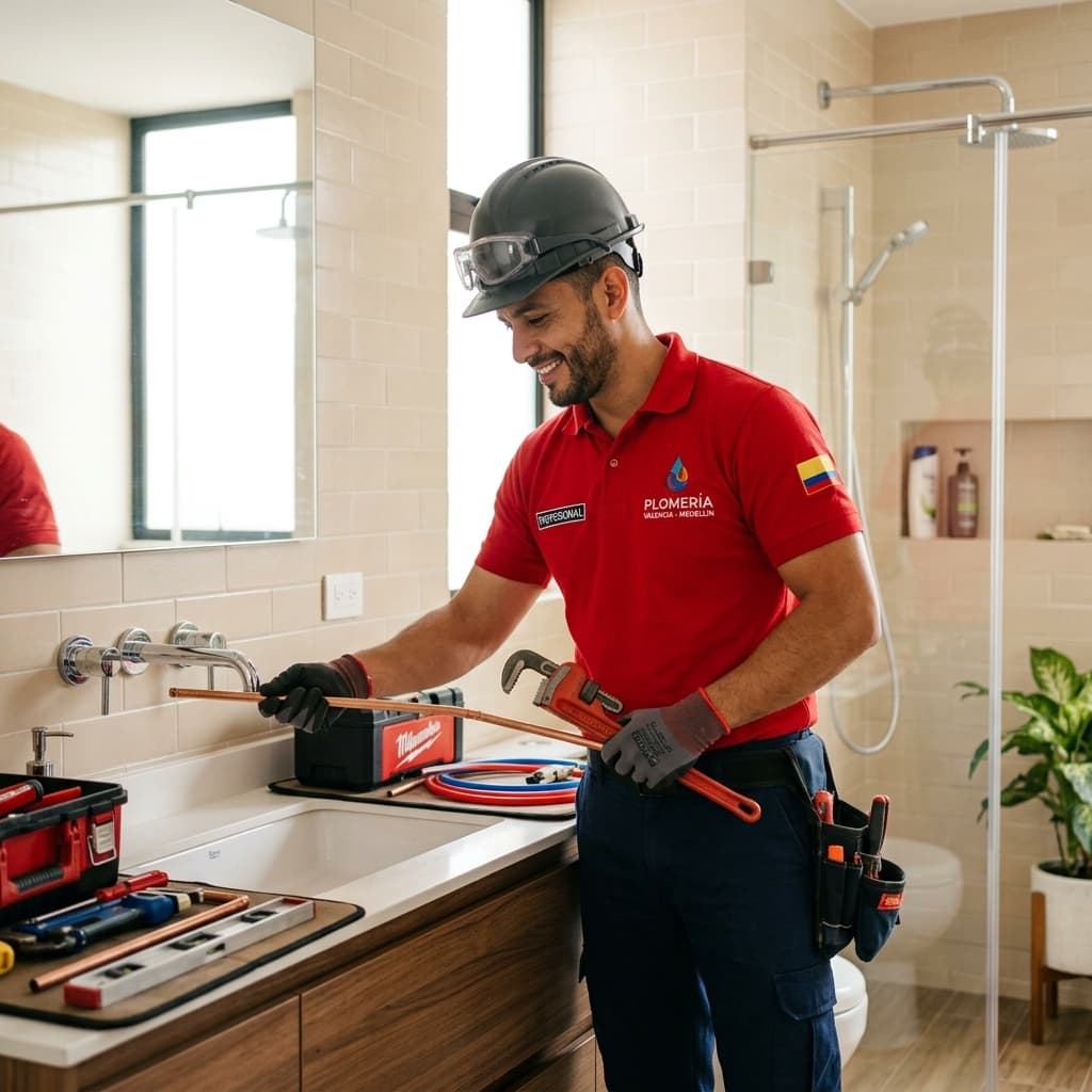 Plomero profesional JOMEYKA realizando instalación en Cartagena